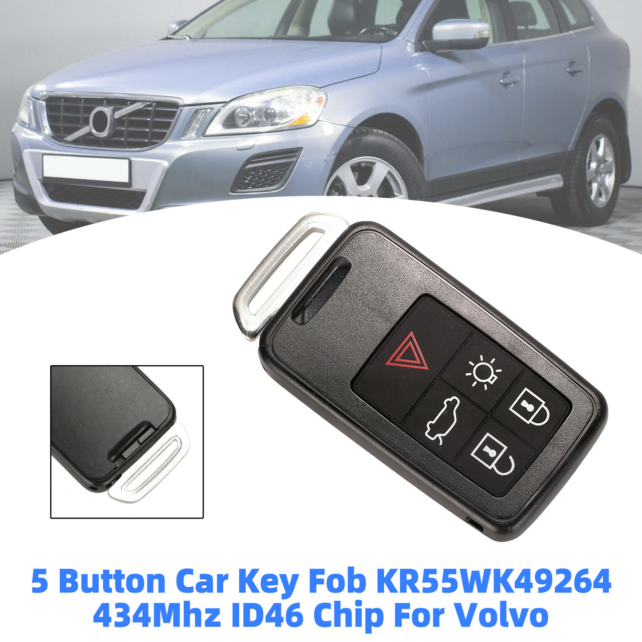 5 Button Car Key Fob KR55WK49264 434Mhz ID46 Chip For Volvo