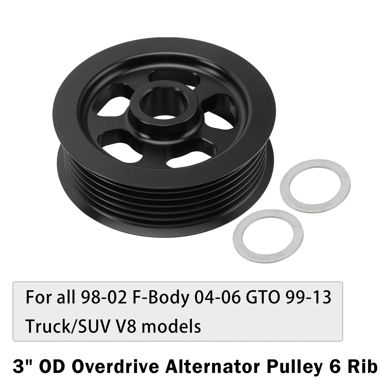 3" OD Overdrive Alternator Pulley 6 Rib Billet Aluminum For LS1 LS2 LS3 LS6