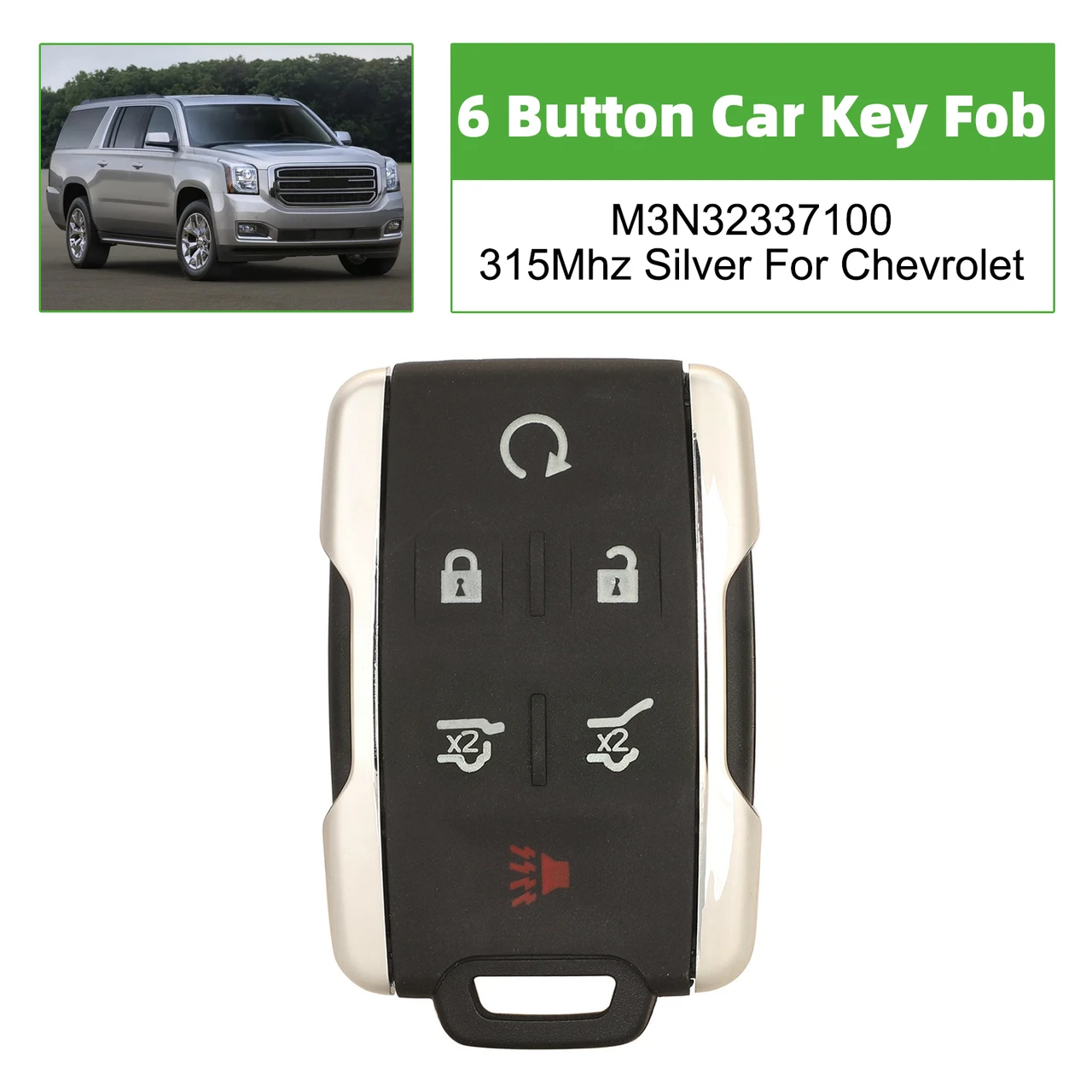 6 Button Car Key Fob M3N32337100 315Mhz Silver For Chevrolet