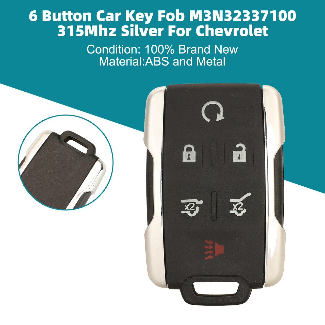 6 Button Car Key Fob M3N32337100 315Mhz Silver For Chevrolet