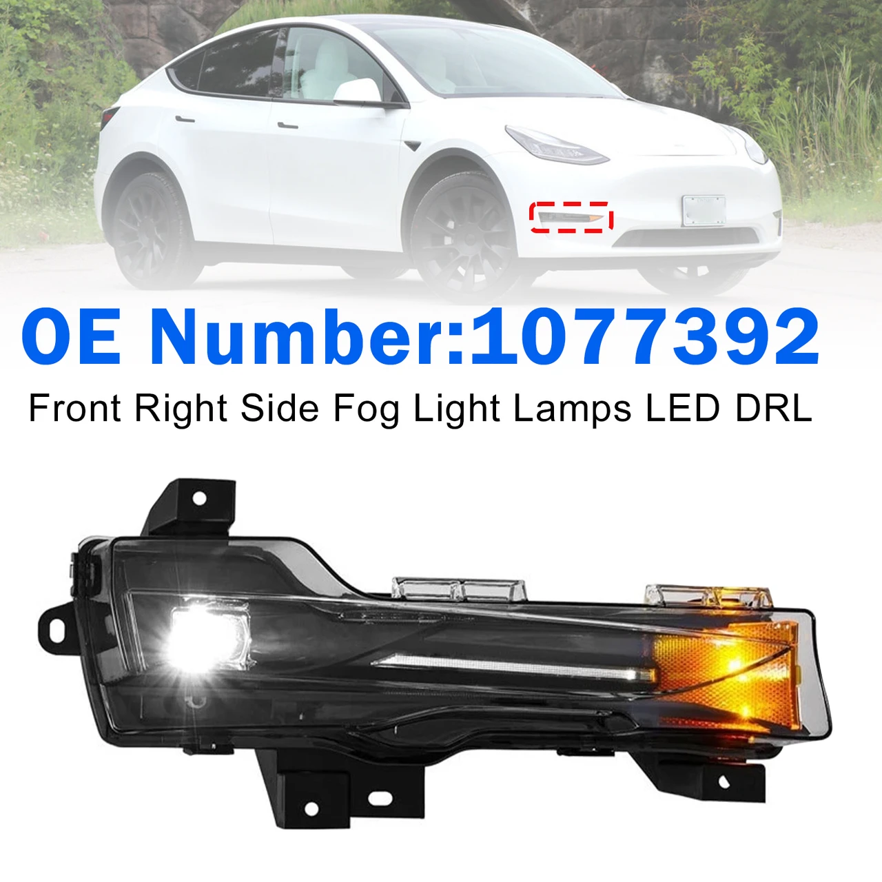 Front Right Fog Light Lamps LED DRL 1077392 For Tesla Model 3 Y 2017鈥?023