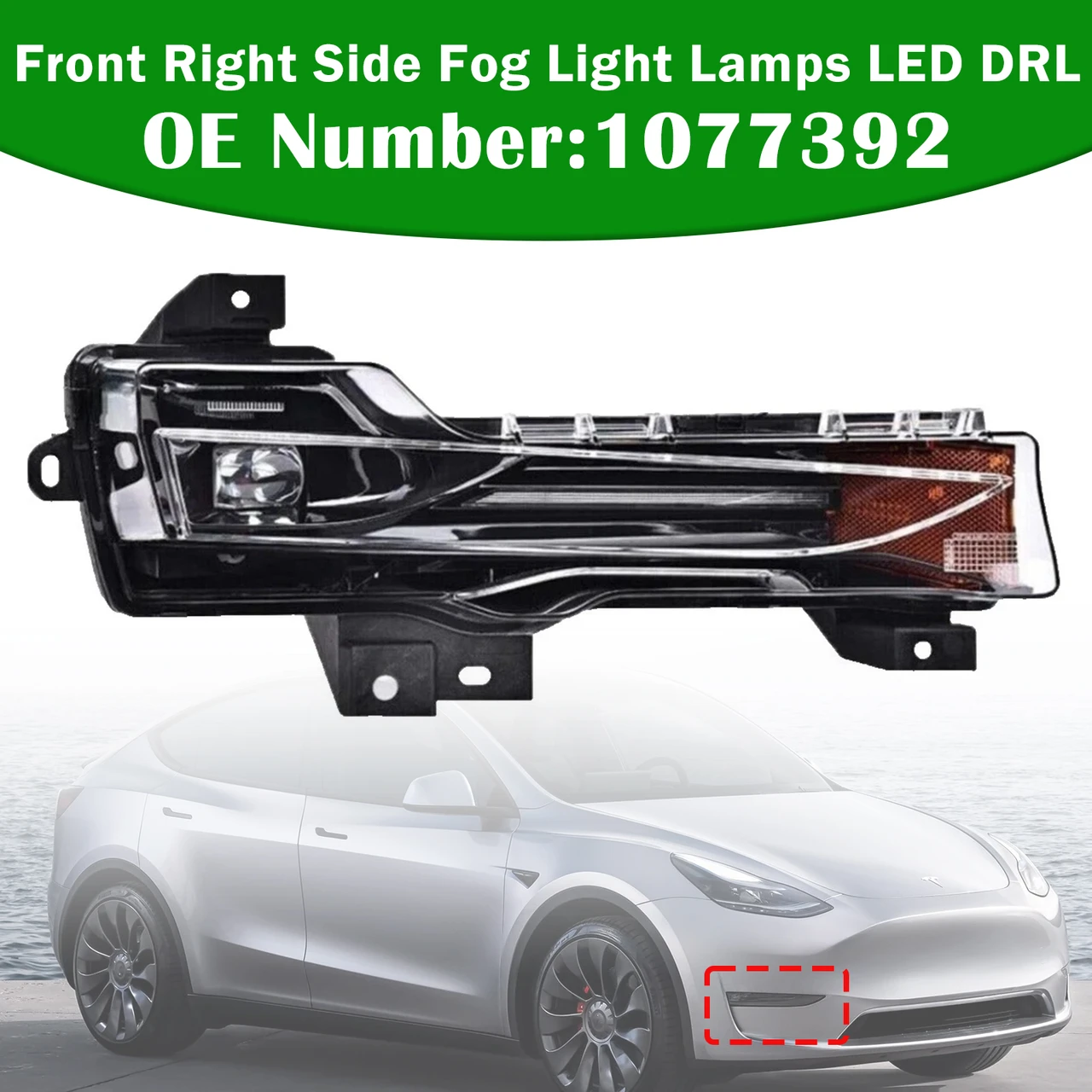 Front Right Fog Light Lamps LED DRL 1077392 For Tesla Model 3 Y 2017鈥?023