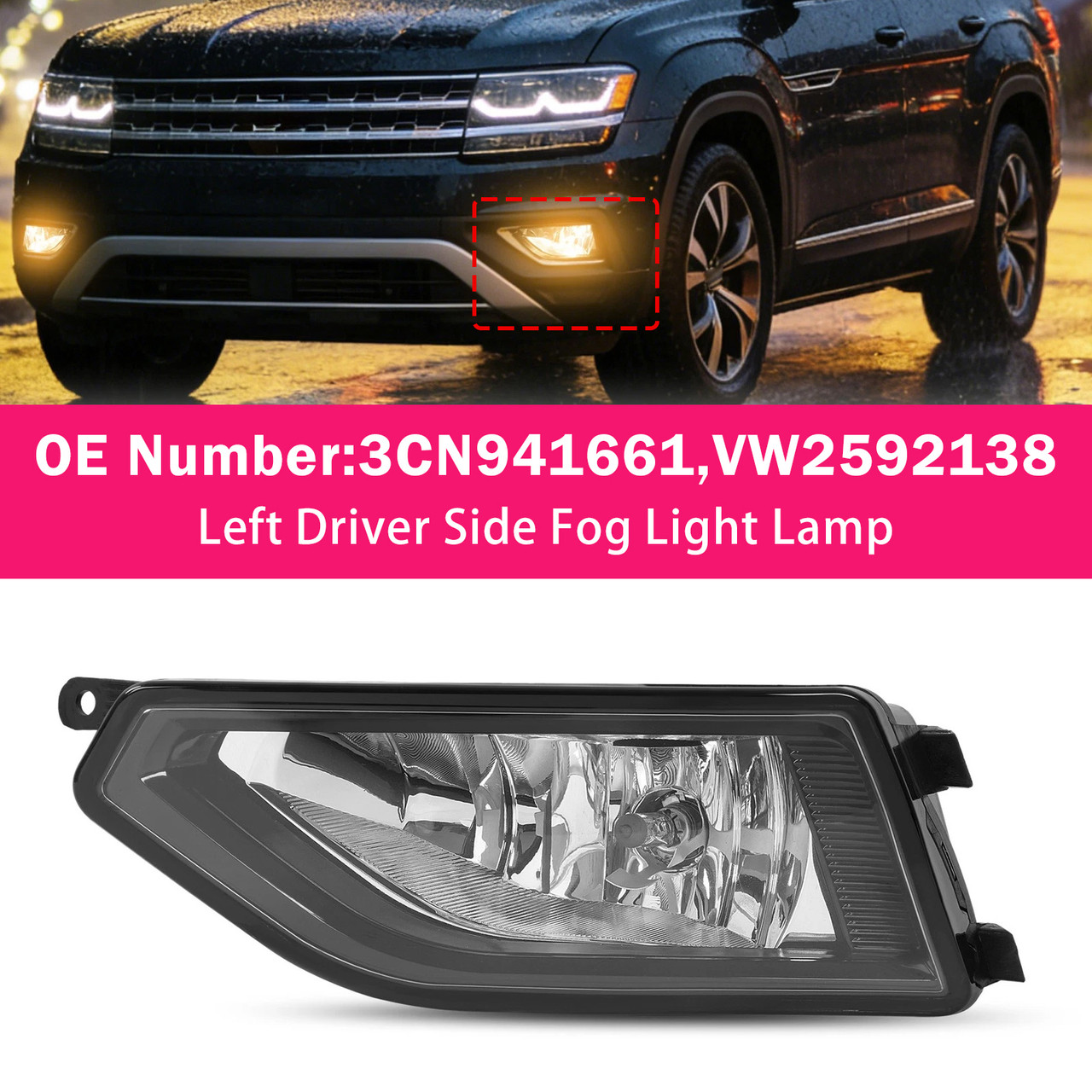 Left Driver Side Reflector Type Fog Light Lamp For Volkswagen Atlas 2018-2020