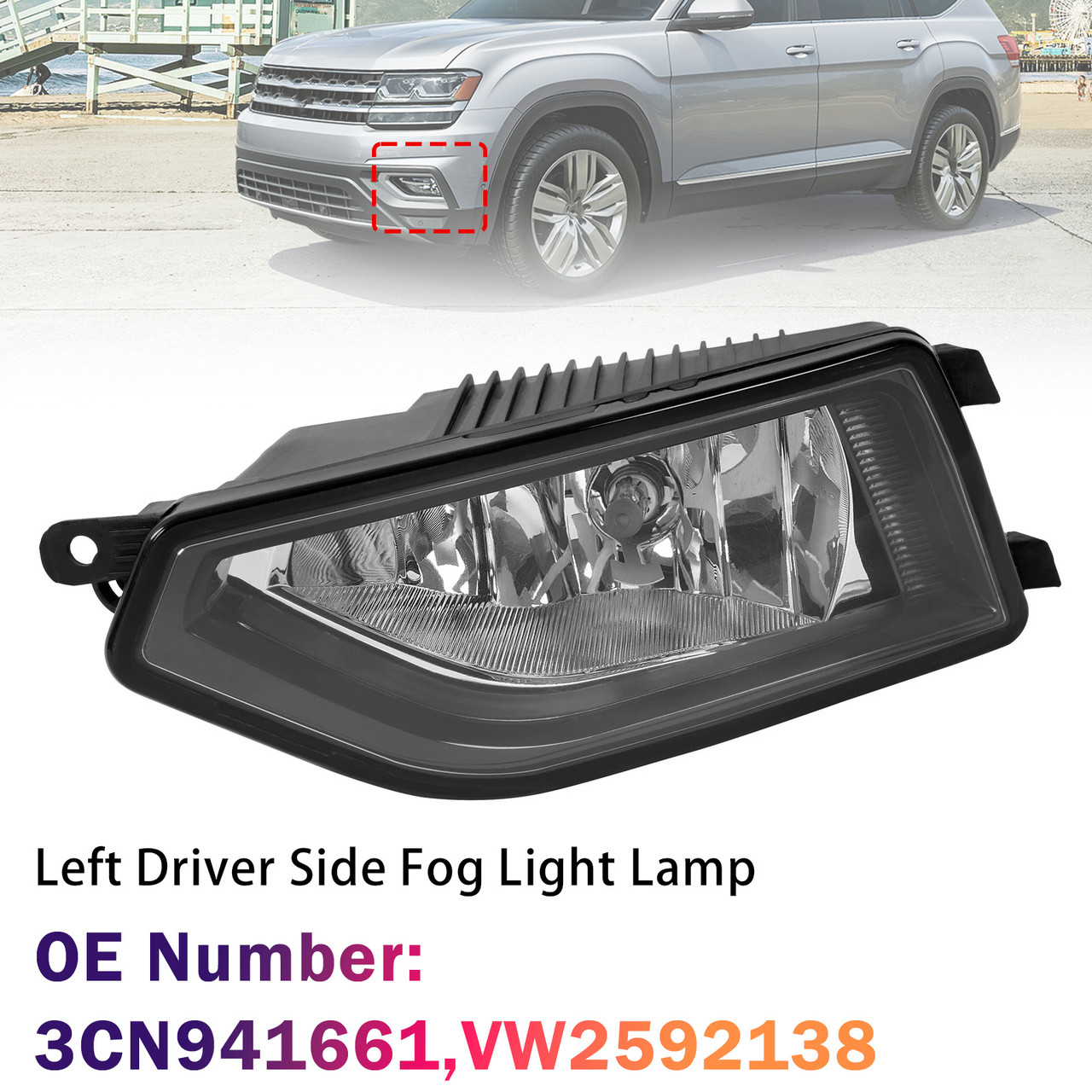 Left Driver Side Reflector Type Fog Light Lamp For Volkswagen Atlas 2018-2020