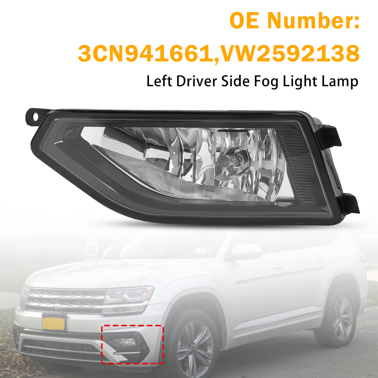 Left Driver Side Reflector Type Fog Light Lamp For Volkswagen Atlas 2018-2020