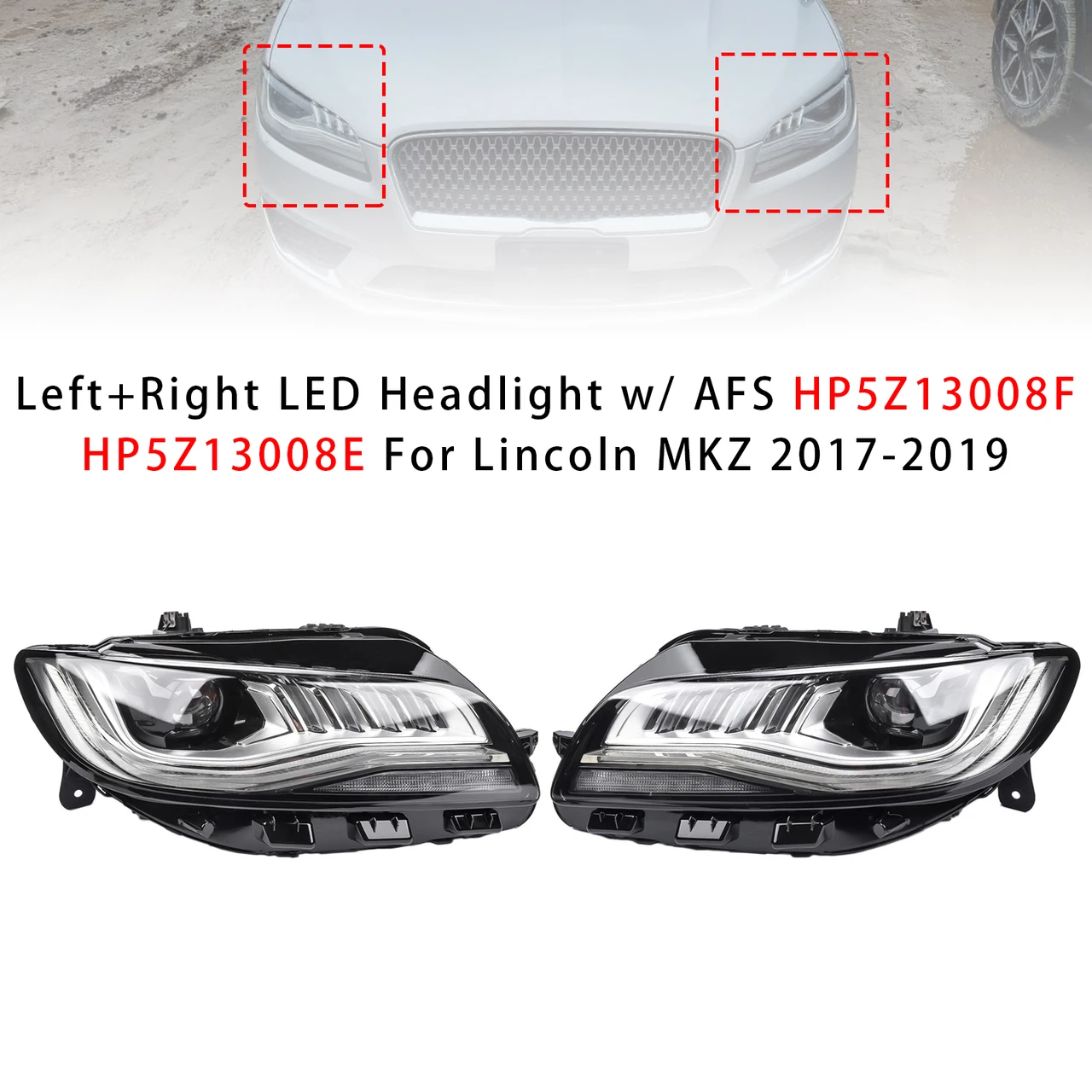 Left+Right LED Headlight W/ AFS HP5Z13008F HP5Z13008E For Lincoln MKZ 2017-2019