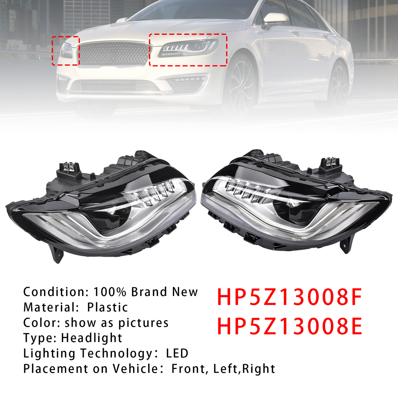 Left+Right LED Headlight W/ AFS HP5Z13008F HP5Z13008E For Lincoln MKZ 2017-2019
