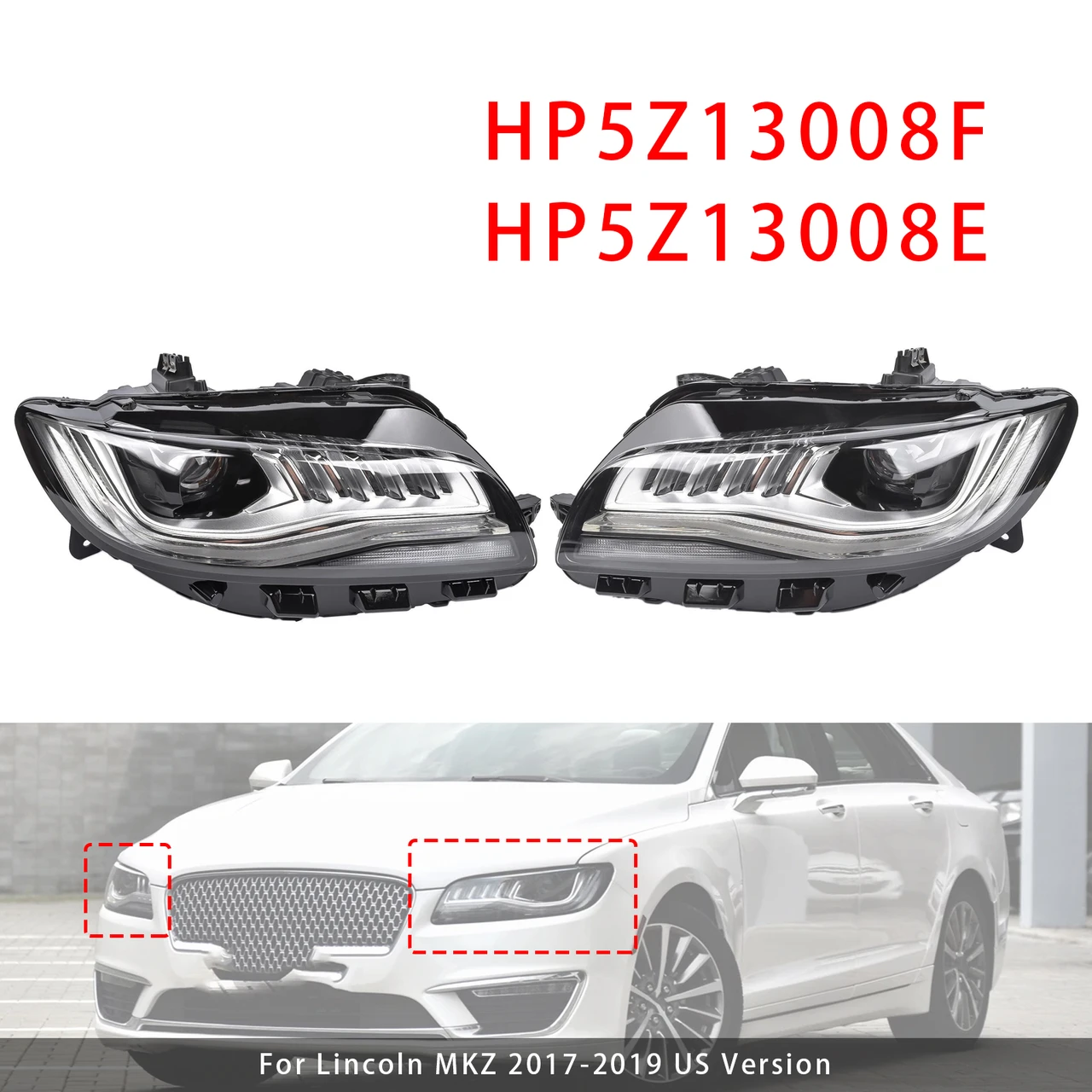 Left+Right LED Headlight W/ AFS HP5Z13008F HP5Z13008E For Lincoln MKZ 2017-2019