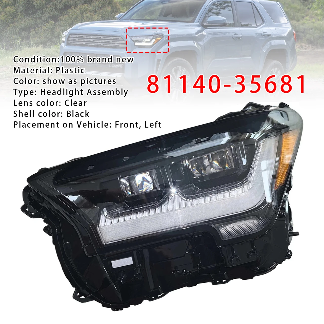 Left LED Headlight 81140-35681 For Toyota 4Runner TRD 2025-2026
