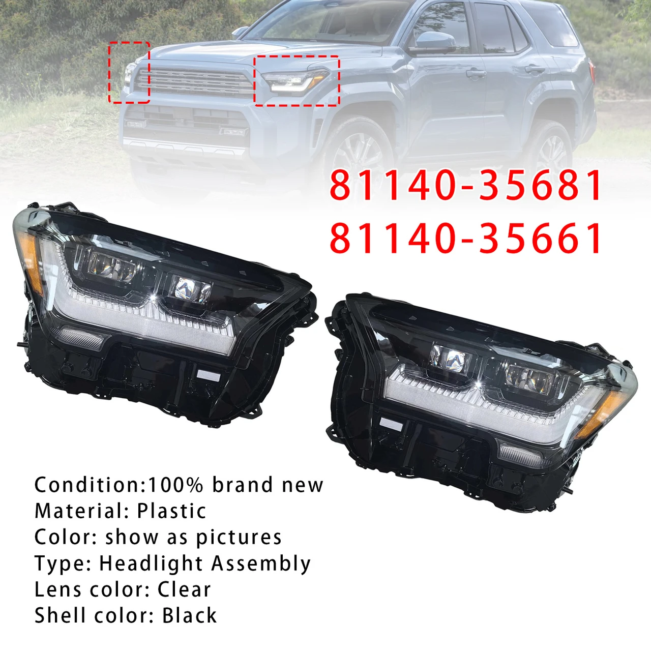 Left+Right LED Headlight 81140-35681 81140-35661 For Toyota 4Runner TRD 25-2026