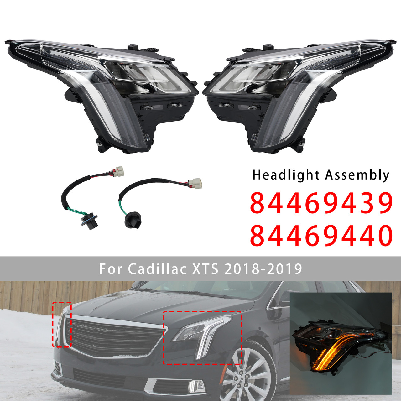 Left+Right LED Headlight 84469439 84469440 For Cadillac XTS 2018-2019