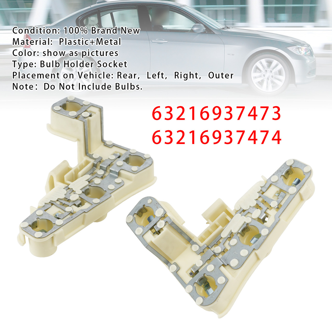 Rear Left+Right Bulb Holder Socket For BMW 3 Series E90 (Sedan) 05-08 (Pre-LCI)