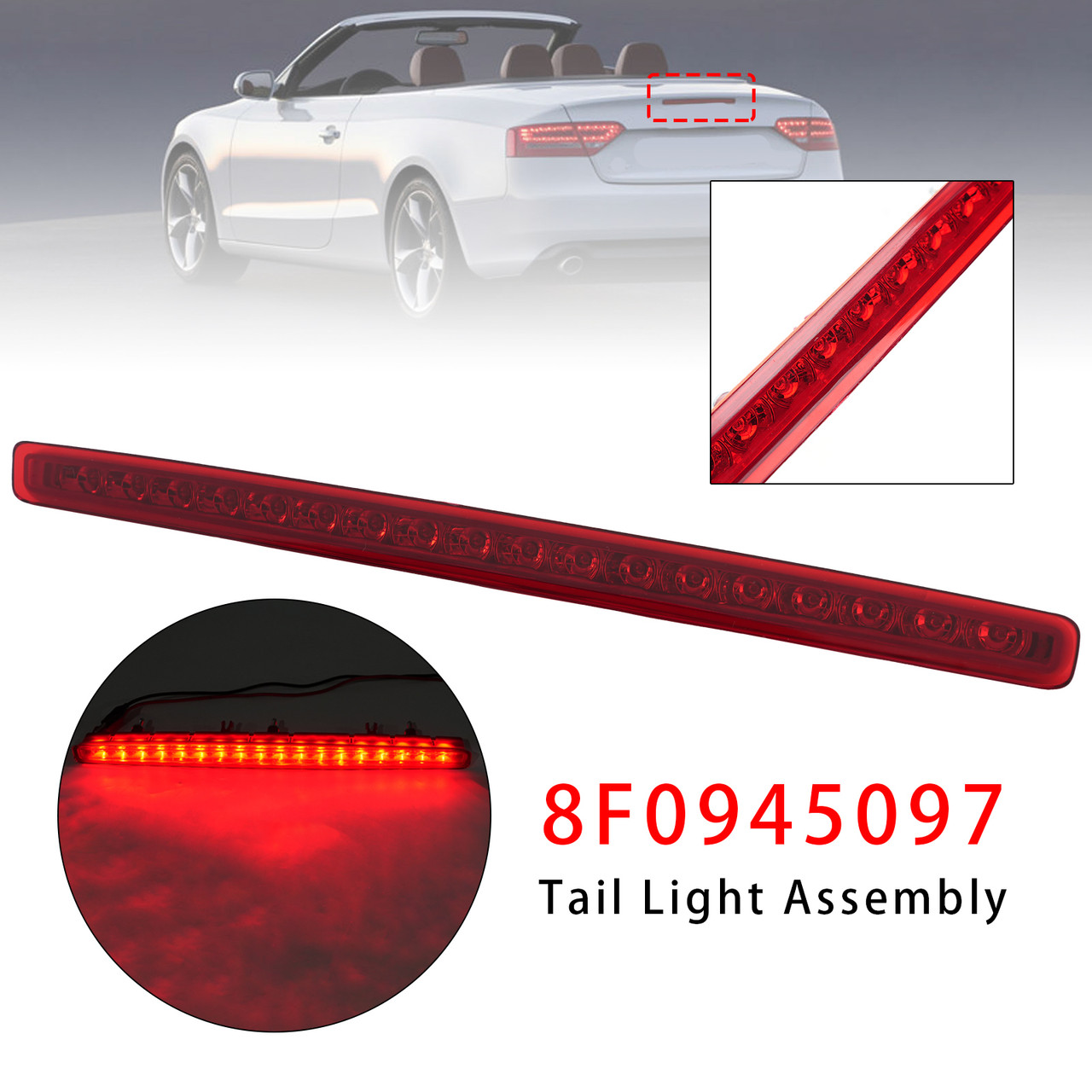 Rear Third 3Rd Brake Lamp Light Red 8F0945097 For Audi A5 Cabriolet 2009-2016