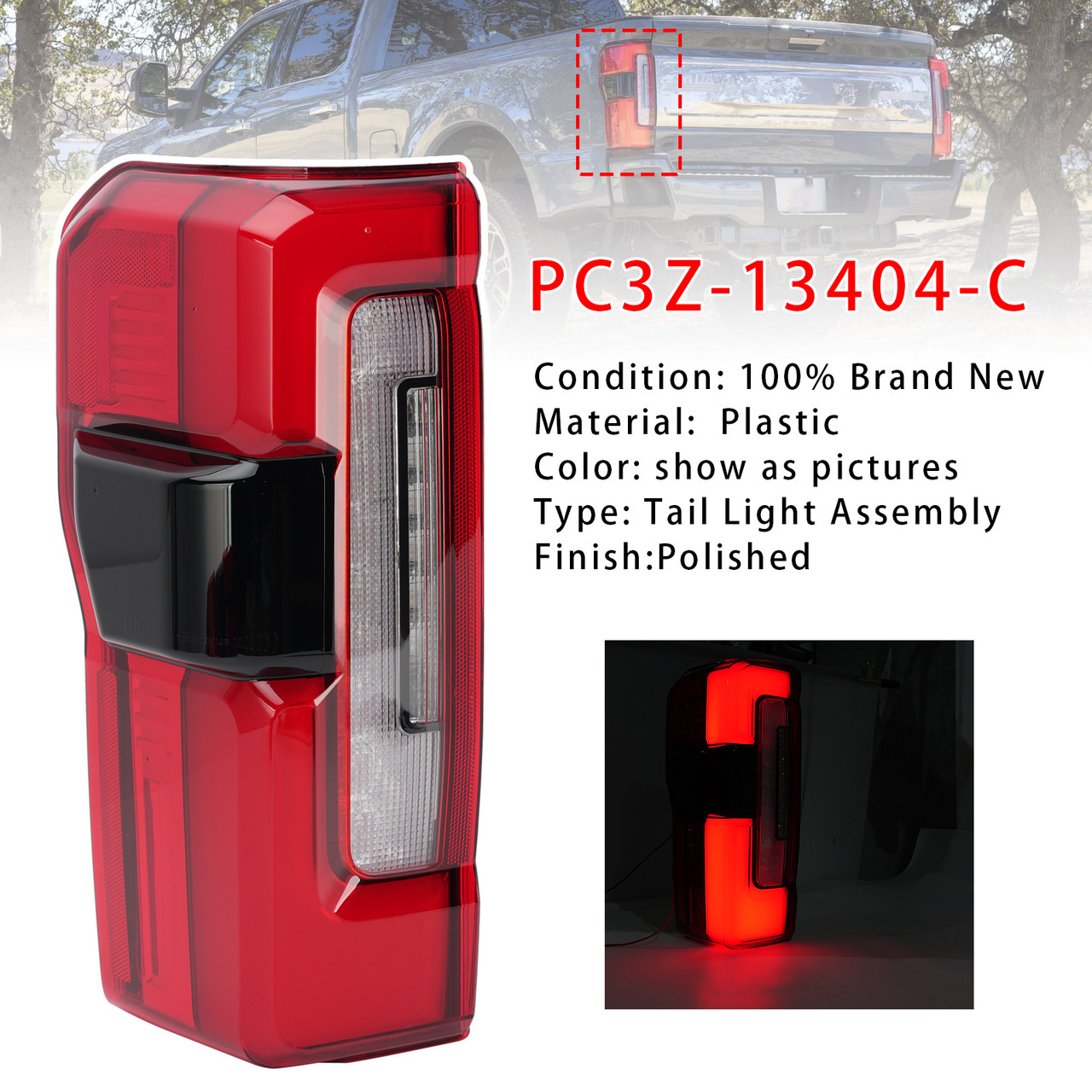 Left LED Tail Light With Blind Spot PC3Z-13405-C For Ford F-250 2023-2026