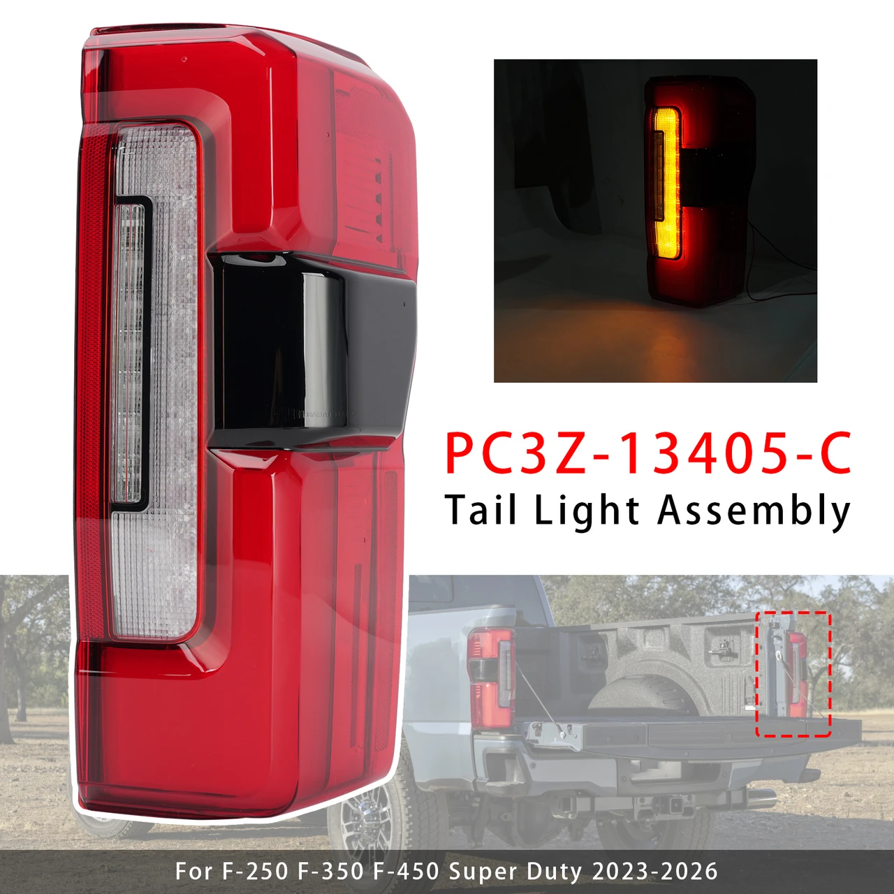 Right LED Tail Light With Blind Spot PC3Z-13404-C For Ford F-250 2023-2026