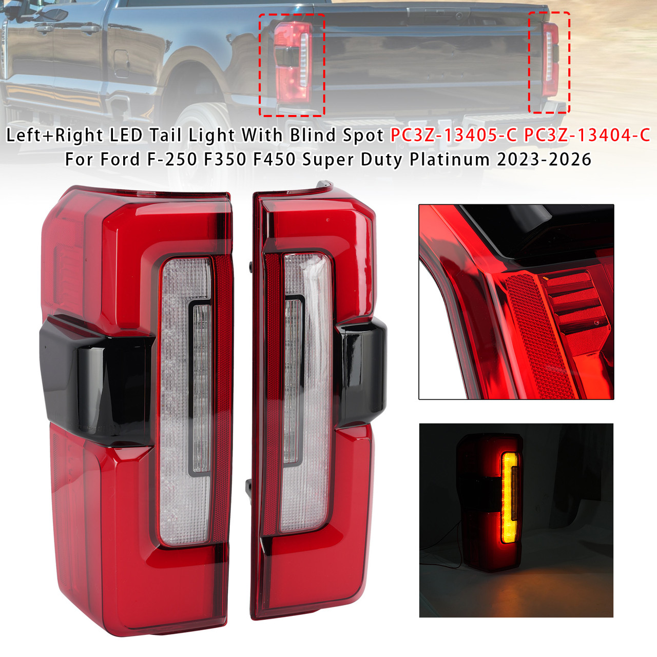 Left+Right LED Tail Light PC3Z-13405-C PC3Z-13404-C For Ford F-250 2023-2026