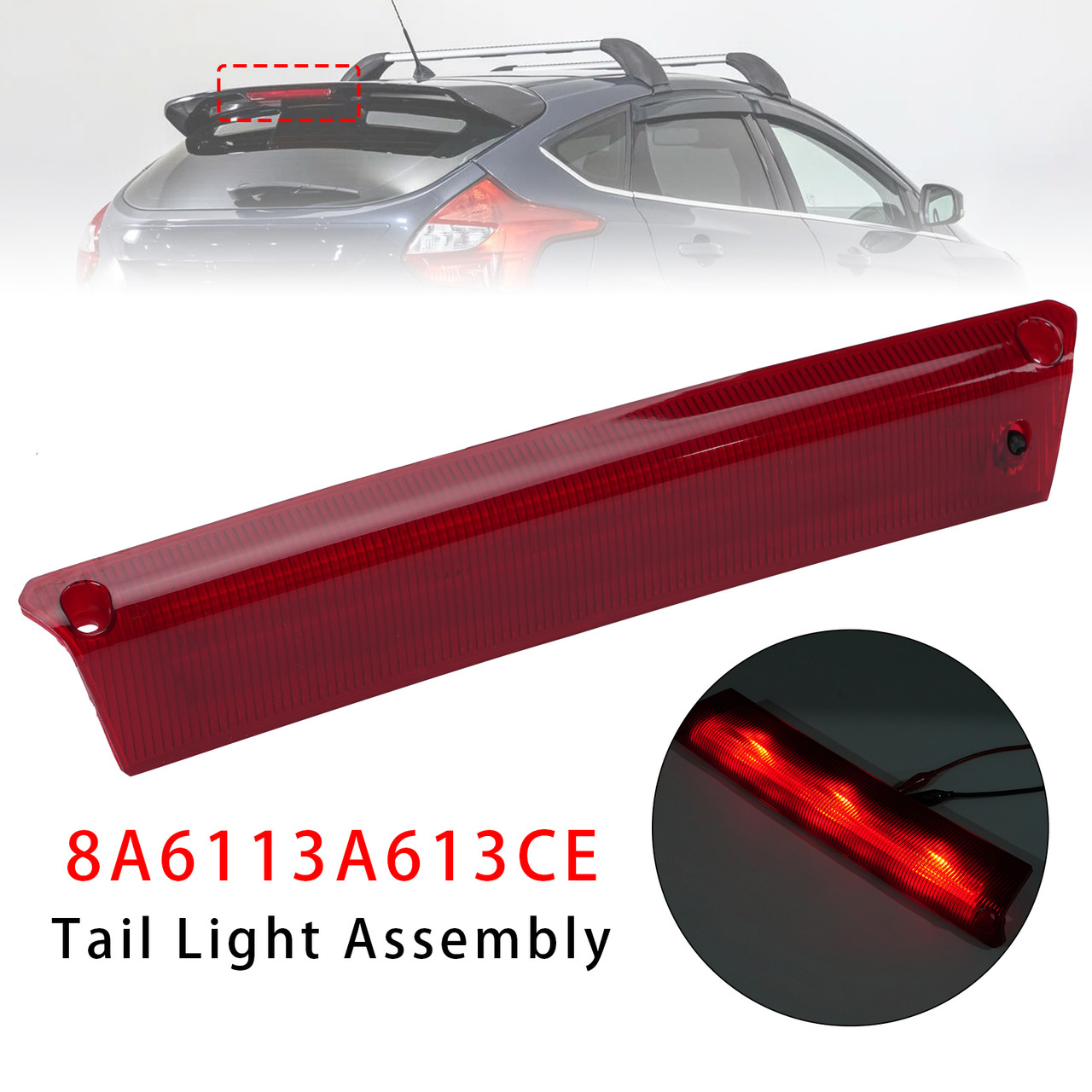 Rear High Level 3rd Brake Light 8A6113A613CE For Ford Fiesta MK7 Focus MK3 Red
