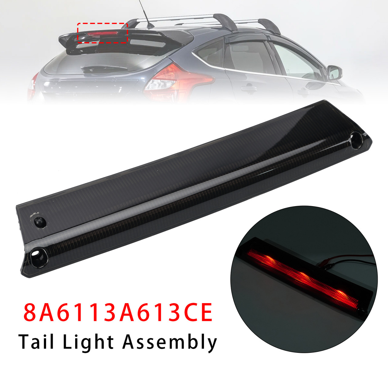 Rear High Level 3rd Brake Light 8A6113A613CE For Ford Fiesta MK7 Focus MK3 Black