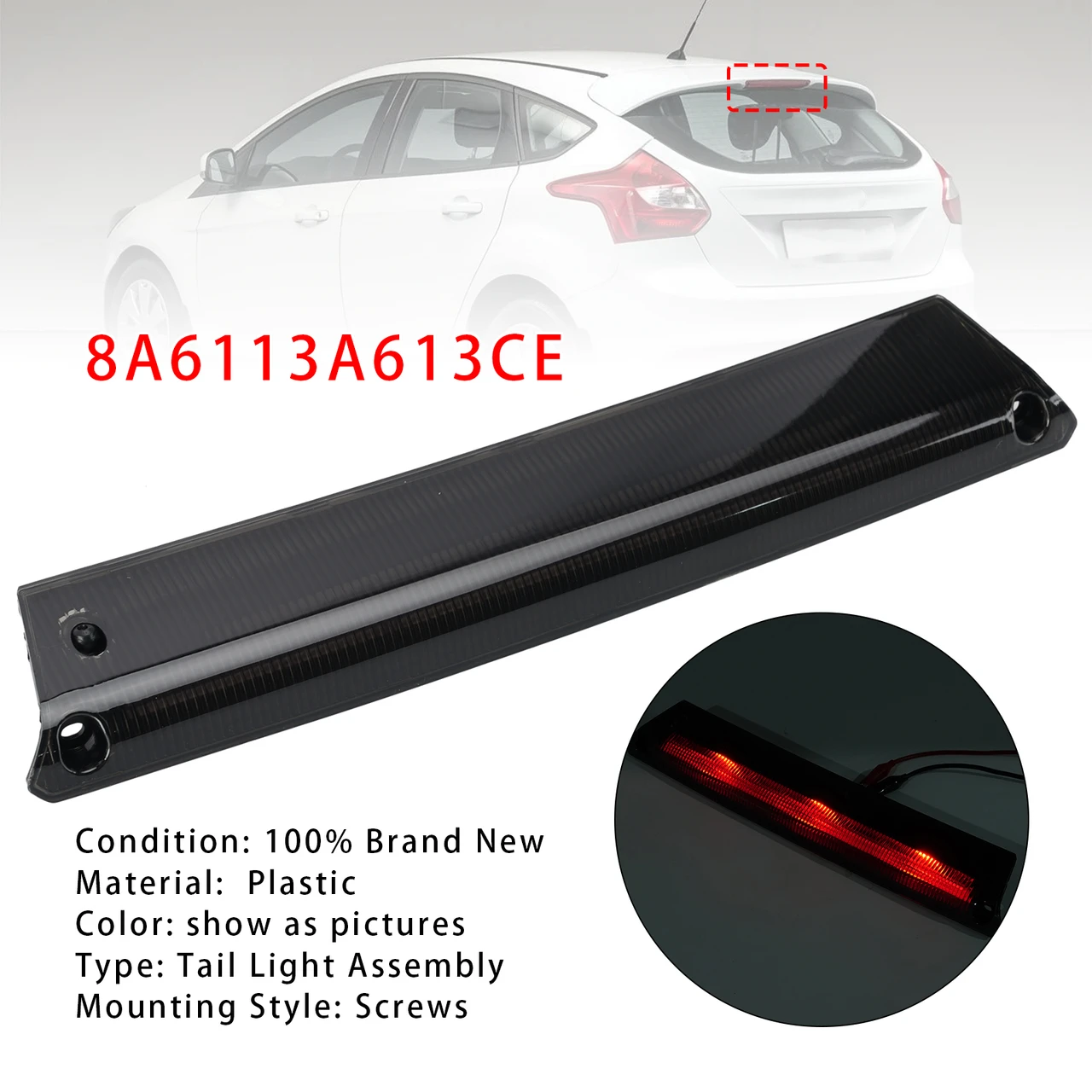 Rear High Level 3rd Brake Light 8A6113A613CE For Ford Fiesta MK7 Focus MK3 Black