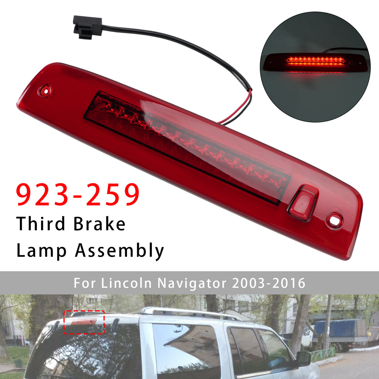 Third Brake Light High Mount Stop Lamp For Ford Expedition Navigator 03-2016 Red