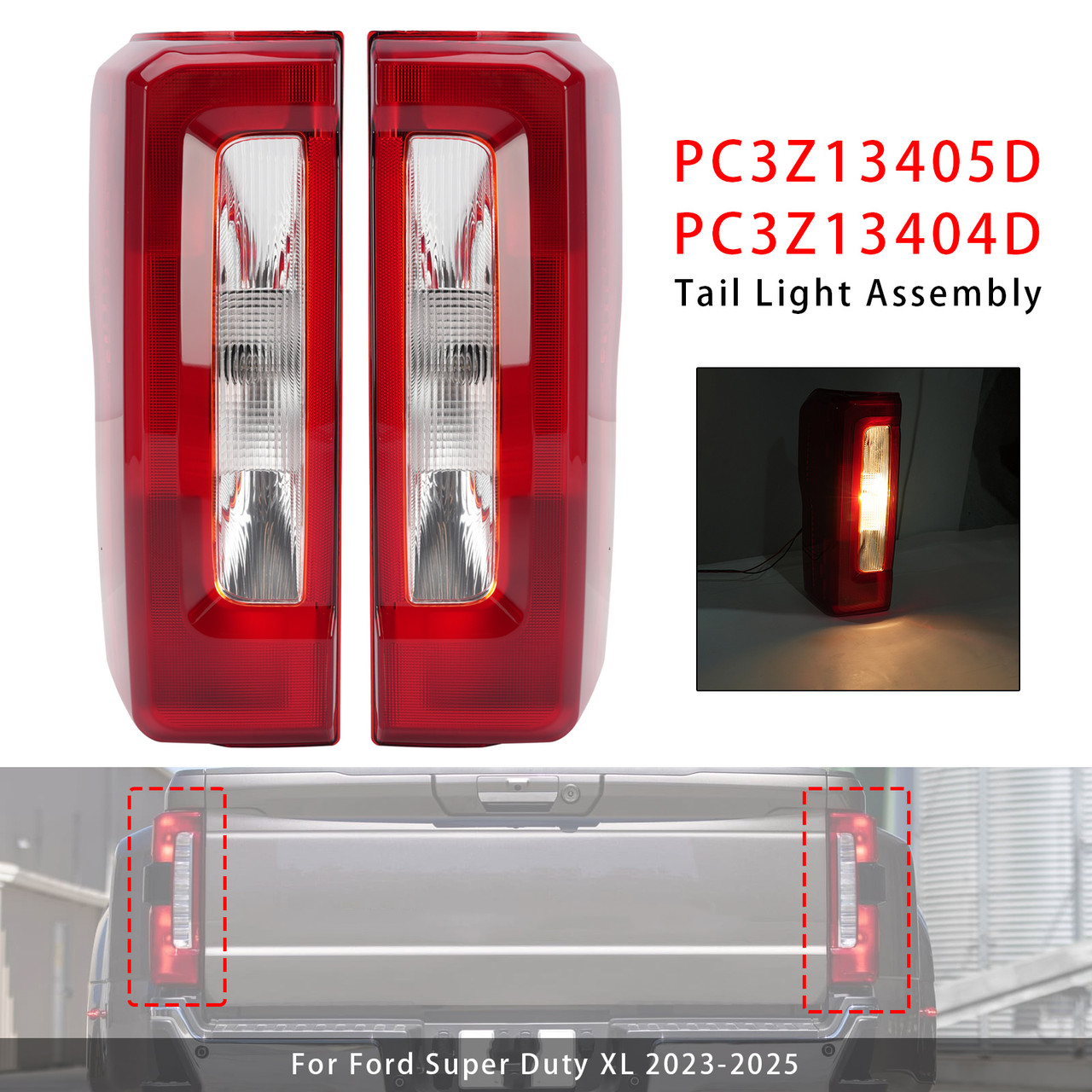 Halogen Left+Right Tailight PC3Z13405D PC3Z13404D For Ford Super Duty 2023-2025