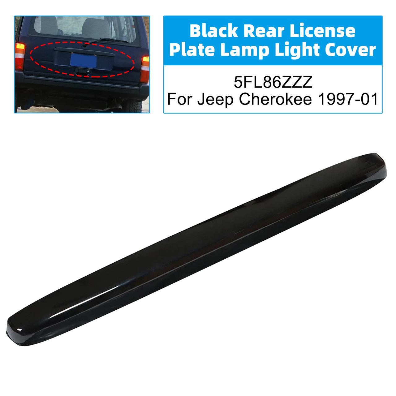 Black Rear License Plate Lamp Light Cover 5FL86ZZZ For Jeep Cherokee 1997-2001