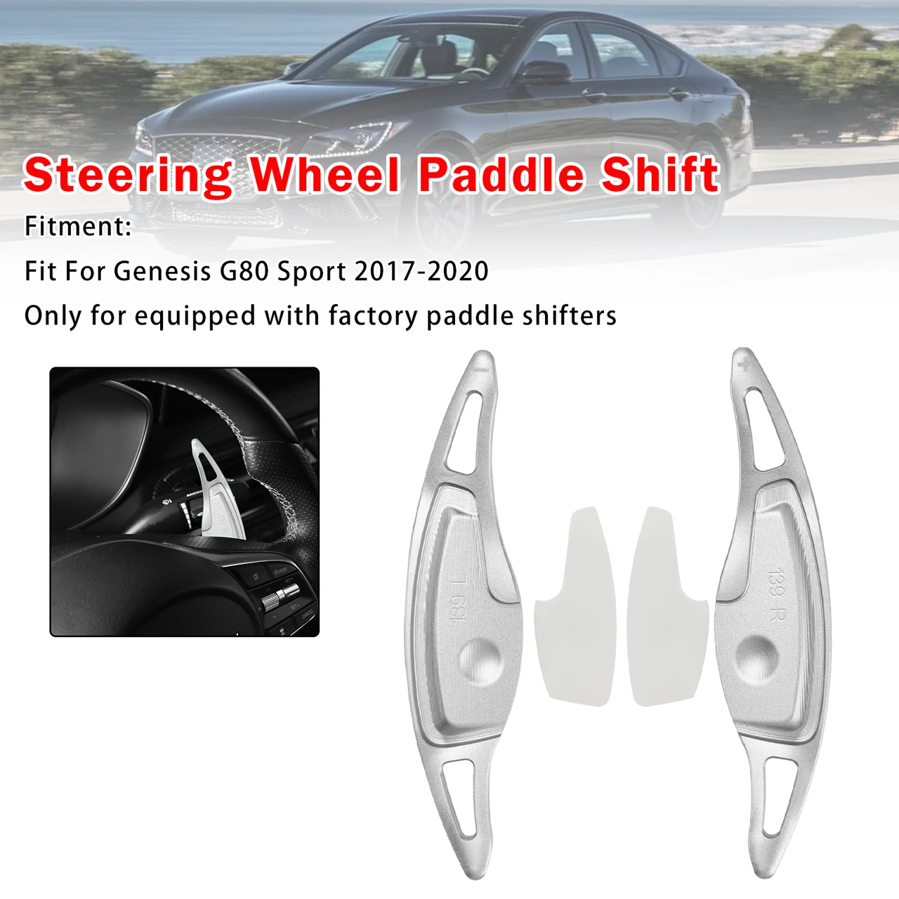 Steering Wheel Paddle Shifter For Genesis G80 Sport 17-20 Aluminium Silver