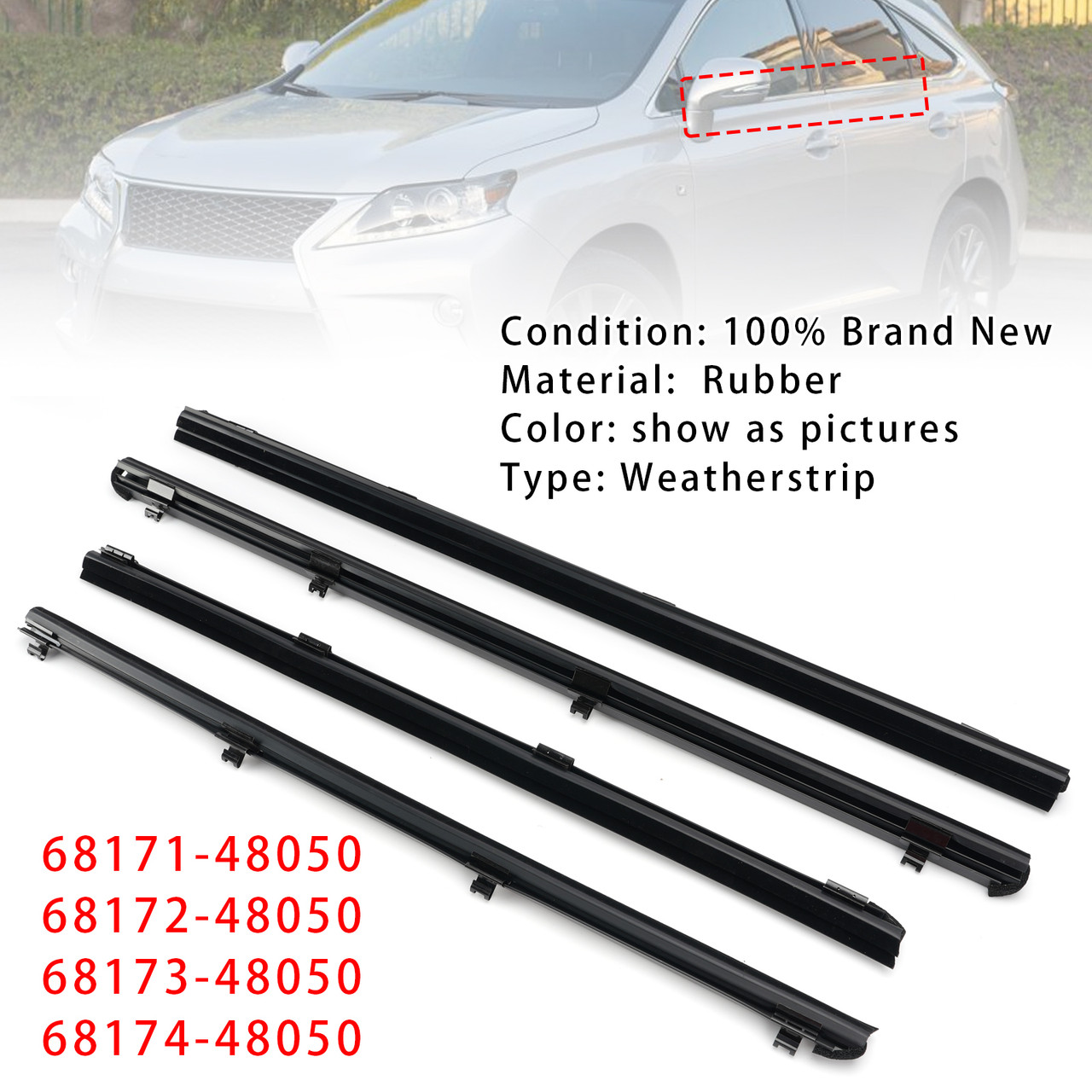 4Pcs Inner Door Glass Weatherstrip For Lexus RX350 RX450h 2010-2015