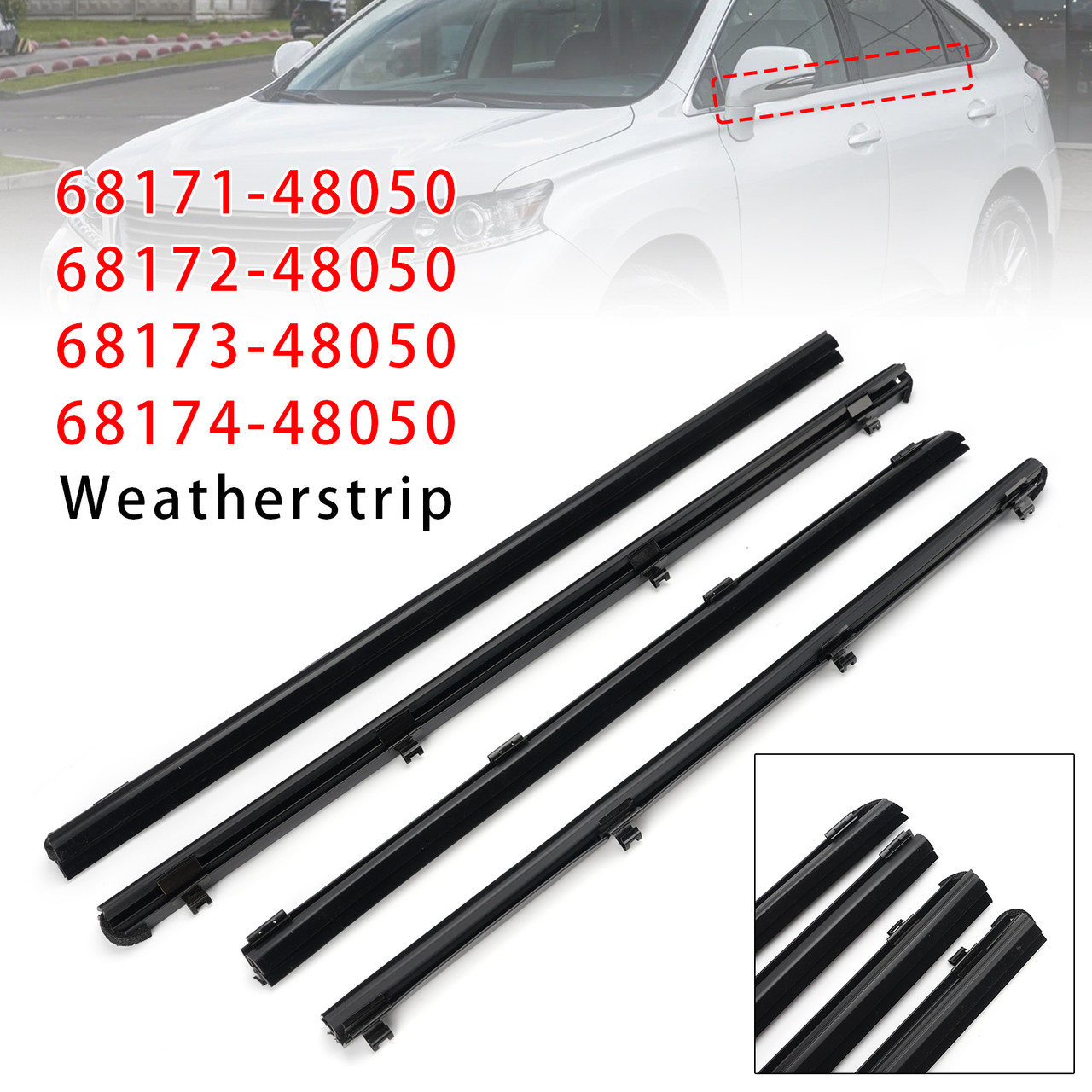 4Pcs Inner Door Glass Weatherstrip For Lexus RX350 RX450h 2010-2015
