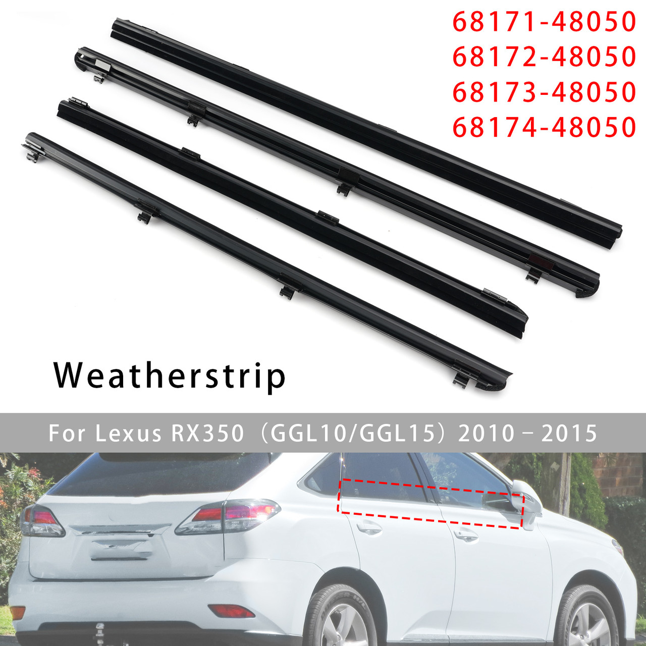 4Pcs Inner Door Glass Weatherstrip For Lexus RX350 RX450h 2010-2015