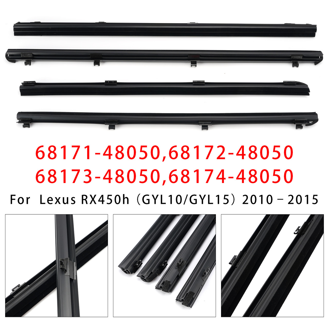 4Pcs Inner Door Glass Weatherstrip For Lexus RX350 RX450h 2010-2015