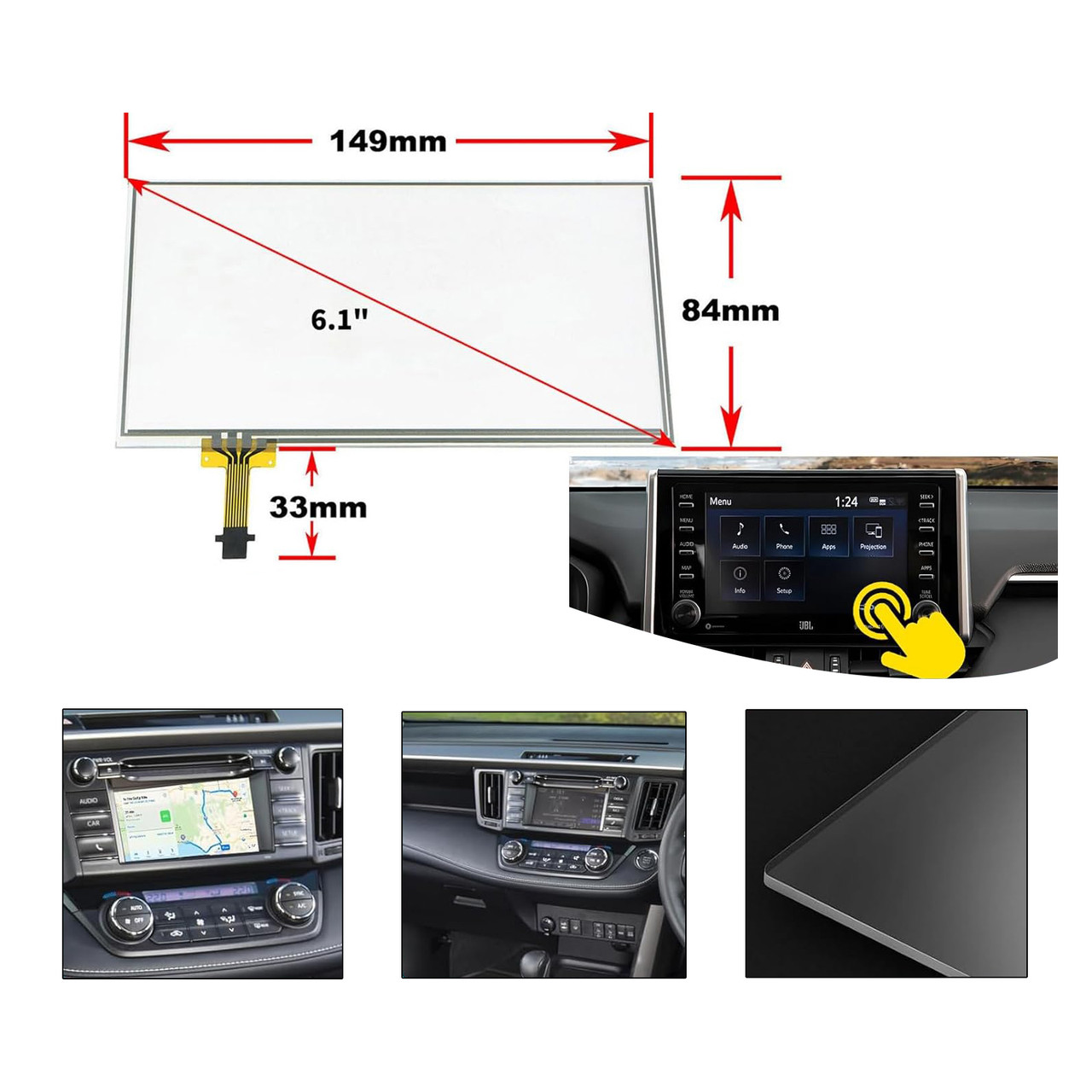 Touch Screen Digitizer Glass 6.1 inch 12 Pins For RAV4 W/APPS Button 2014-2018