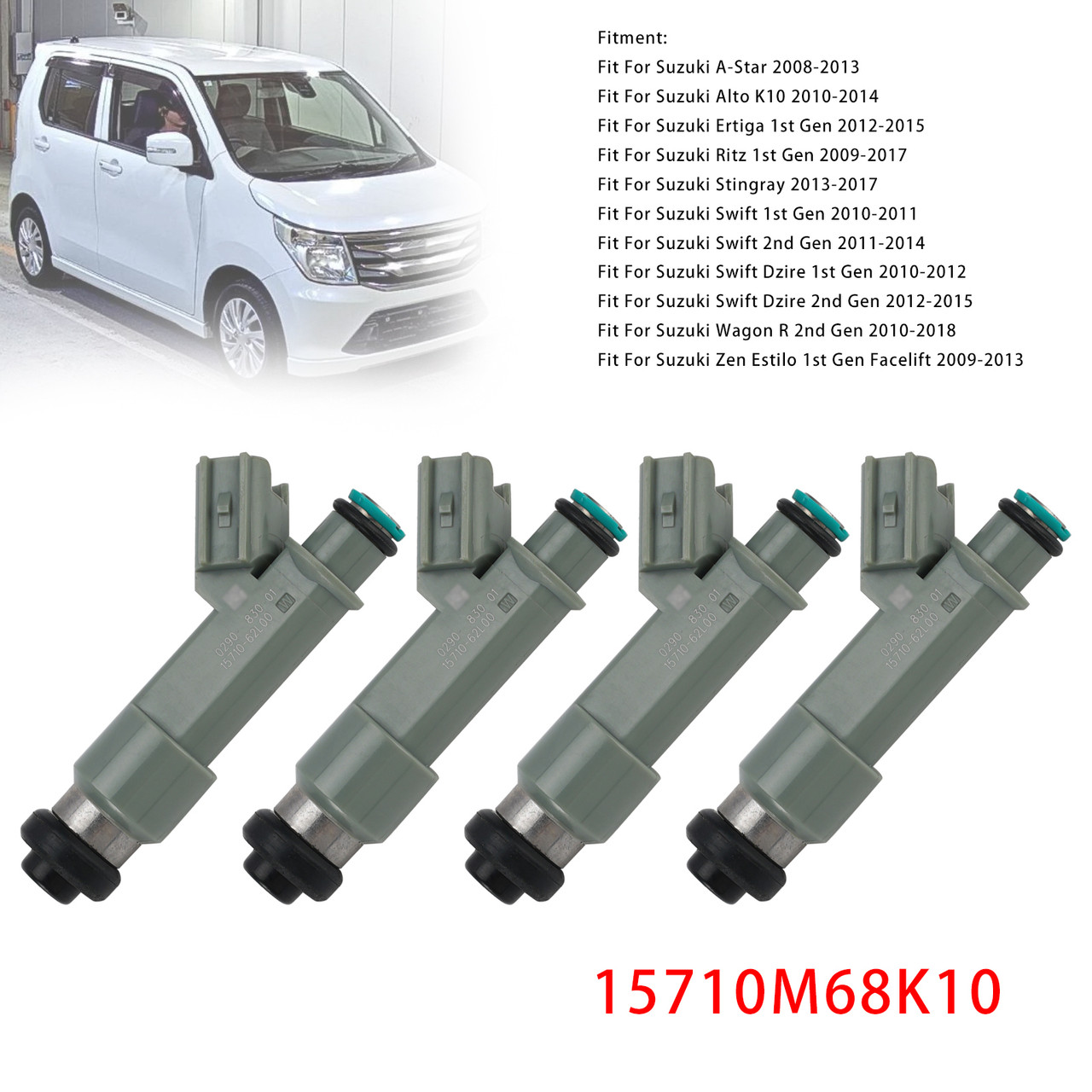 4Pcs Fuel Injector For Suzuki A-Star 2008-2013 Alto 2010-2014 15710M68K10