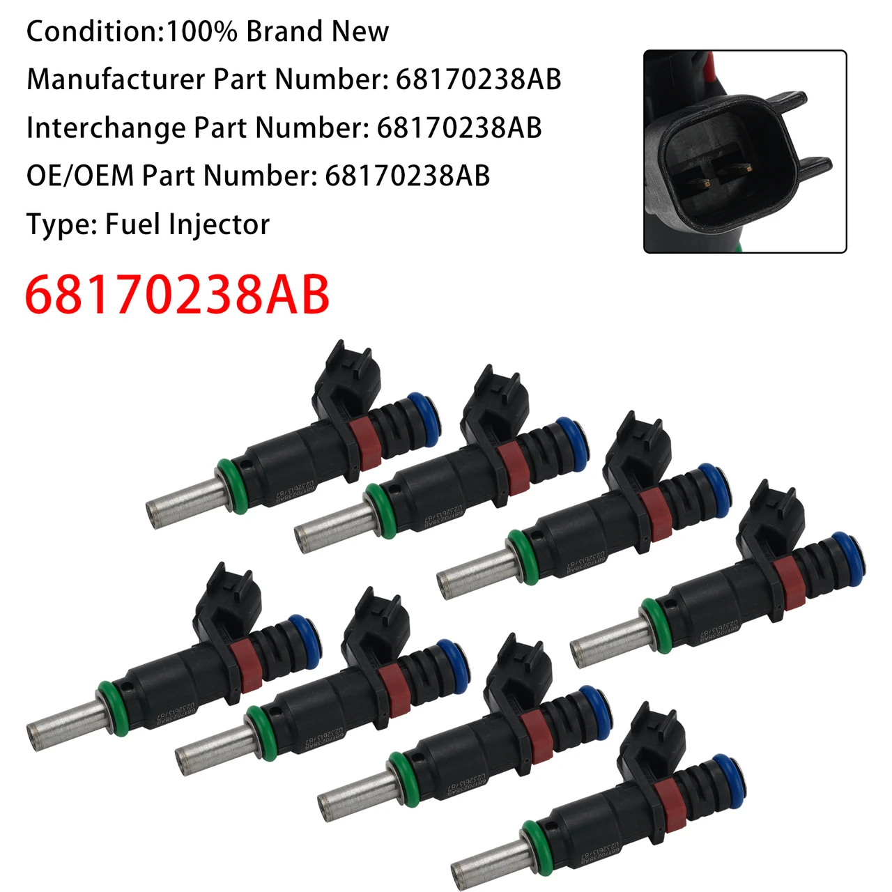 8Pcs Fuel Injector For Dodge Challenger 15-20 Charger 2015-2020 68170238AB