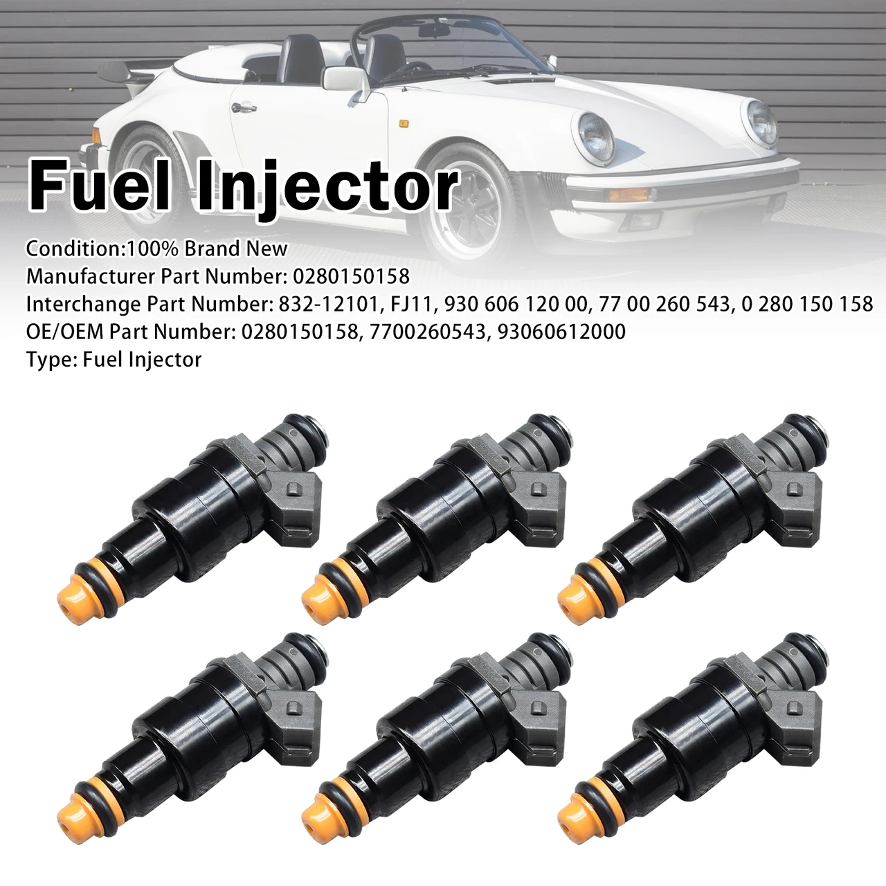 6Pcs Fuel Injector For Porsche 911 Base Carrera 3.2L 1984-1989 0280150158