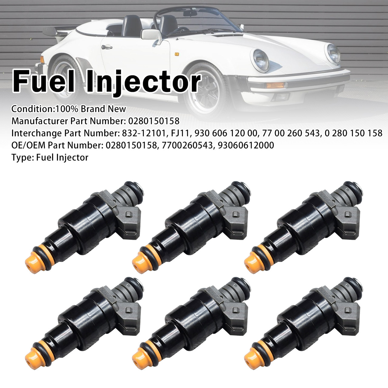 6Pcs Fuel Injector For Porsche 911 Base Carrera 3.2L 1984-1989 0280150158