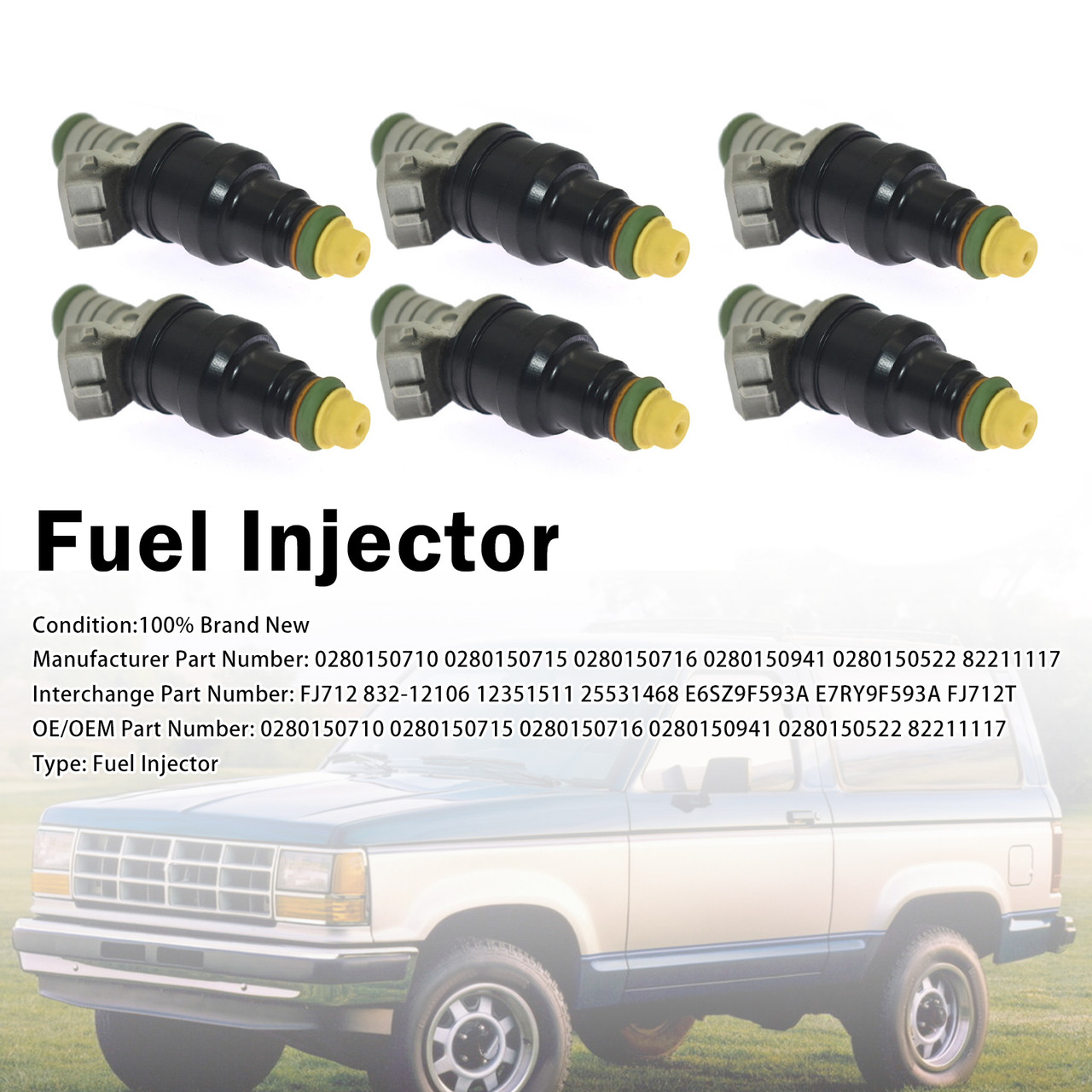 6Pcs Fuel Injector For Ford E-150 E-250 E-350 4.9L 1987-1996 0280150710