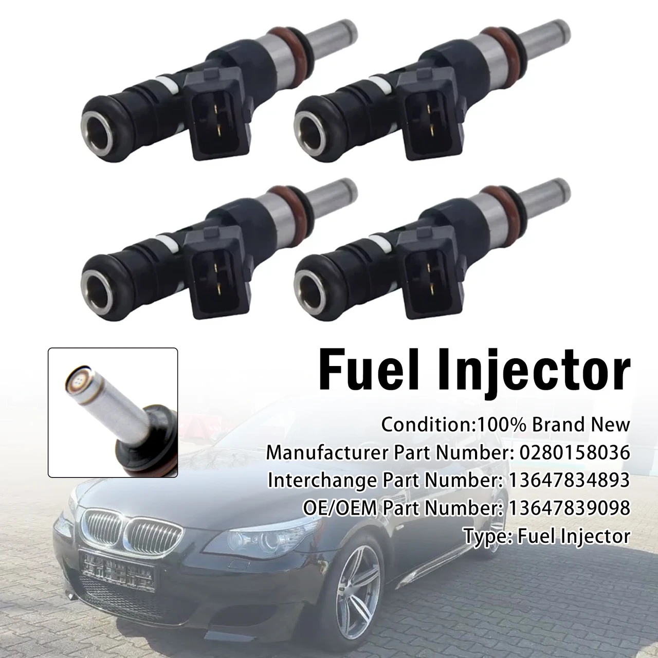 4Pcs Fuel Injector For BMW M5 E60 E61 M6 E63 E64 5.0L 2004-2010 0280158036
