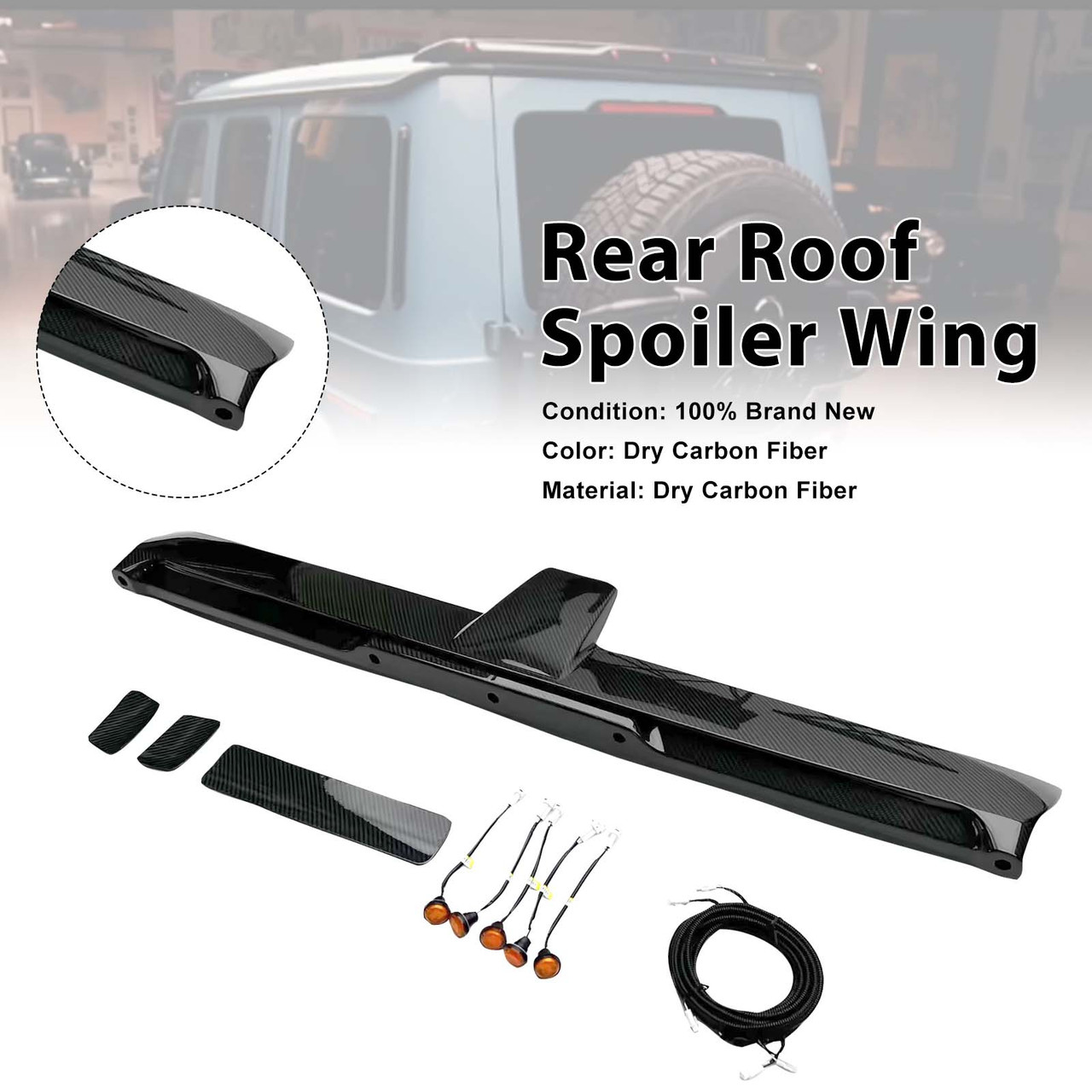 Carbon Fiber Rear Roof Spoiler Wing Fit Benz G-Class W464 W465 2019+ w/LED
