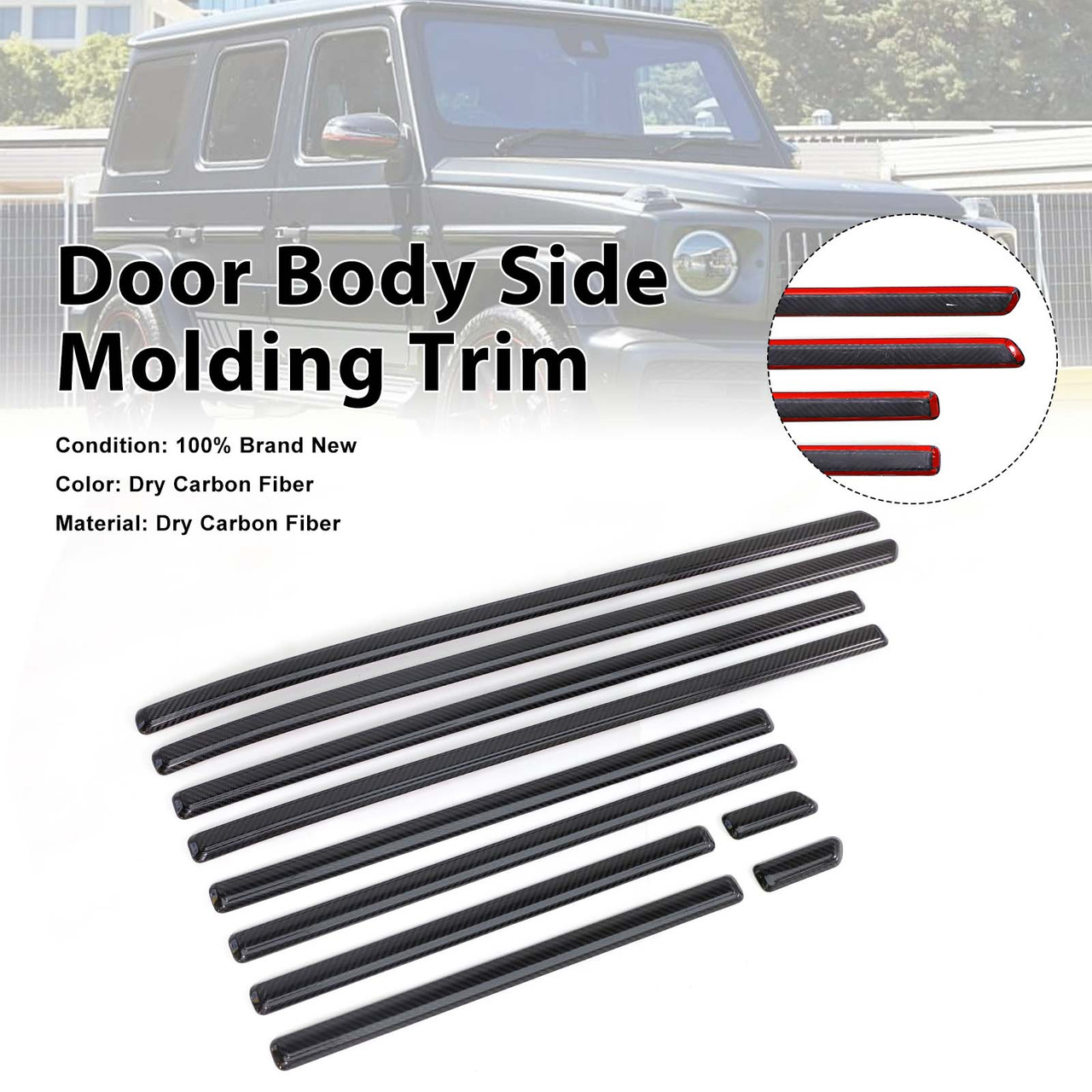 Real Carbon Door Body Side Molding Trim Fit Benz G Class W464 W465 2019-2026