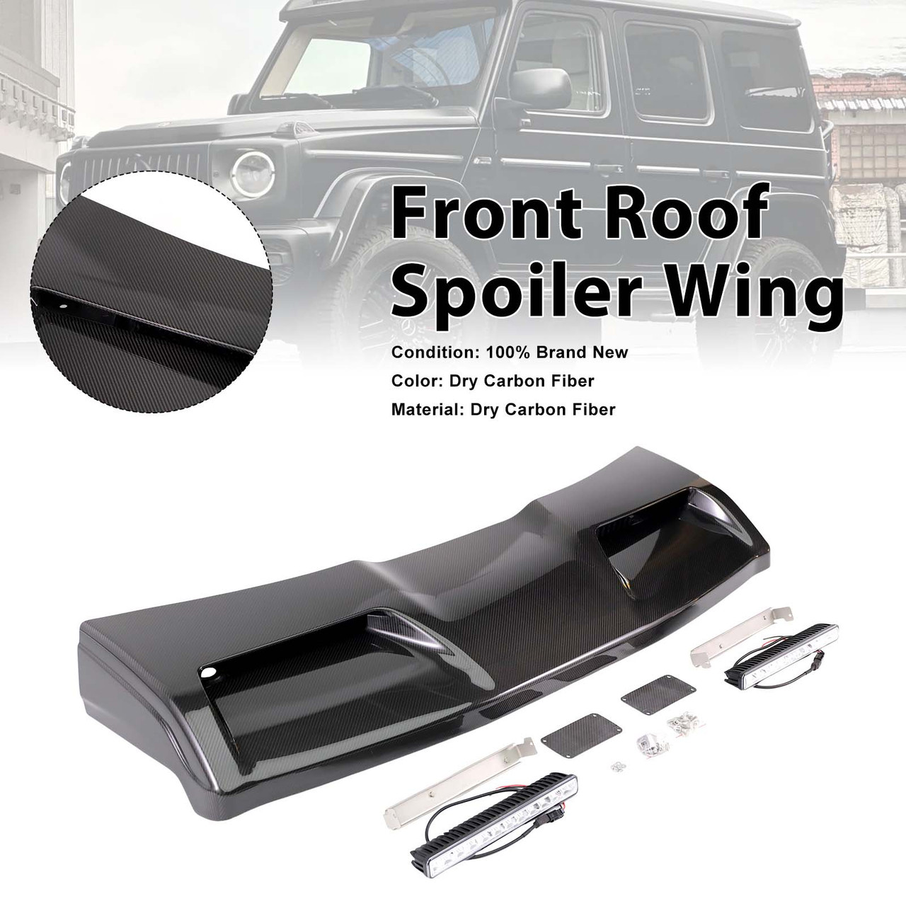Concave style Front Roof Spoiler Wing Fit Benz G-Class W464 2019-2023 W/Led