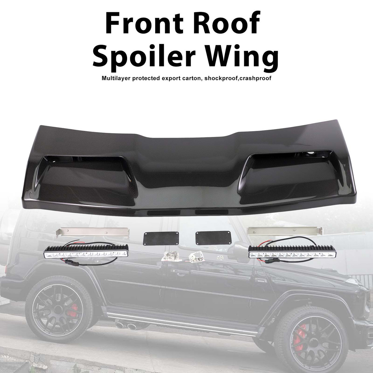 Concave style Front Roof Spoiler Wing Fit Benz G-Class W464 2019-2023 W/Led