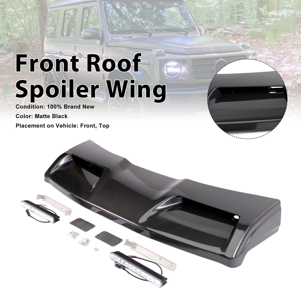 Concave style Front Roof Spoiler Wing Fit Benz G-Class W464 2019-2023 W/Led