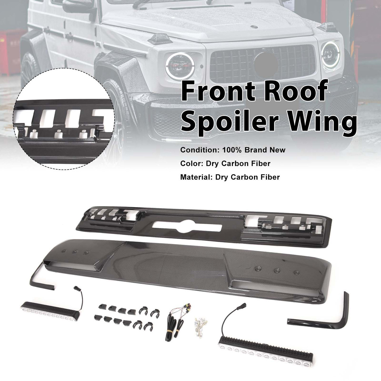 Brabus Style Front Roof Spoiler Wing Fit Benz G-Class W464 G550 2019-2023 W/Led