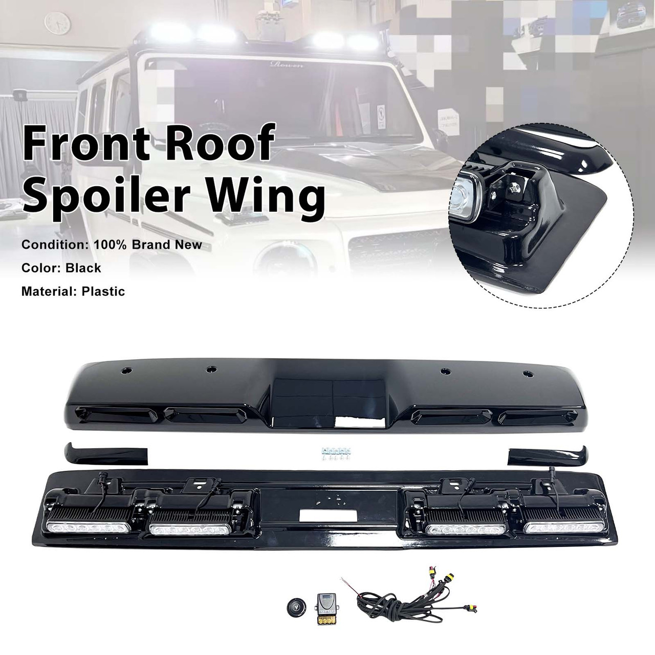 Brabus Style Front Roof Spoiler Wing Fit Benz G-Class W464 2019-2023 W/Led