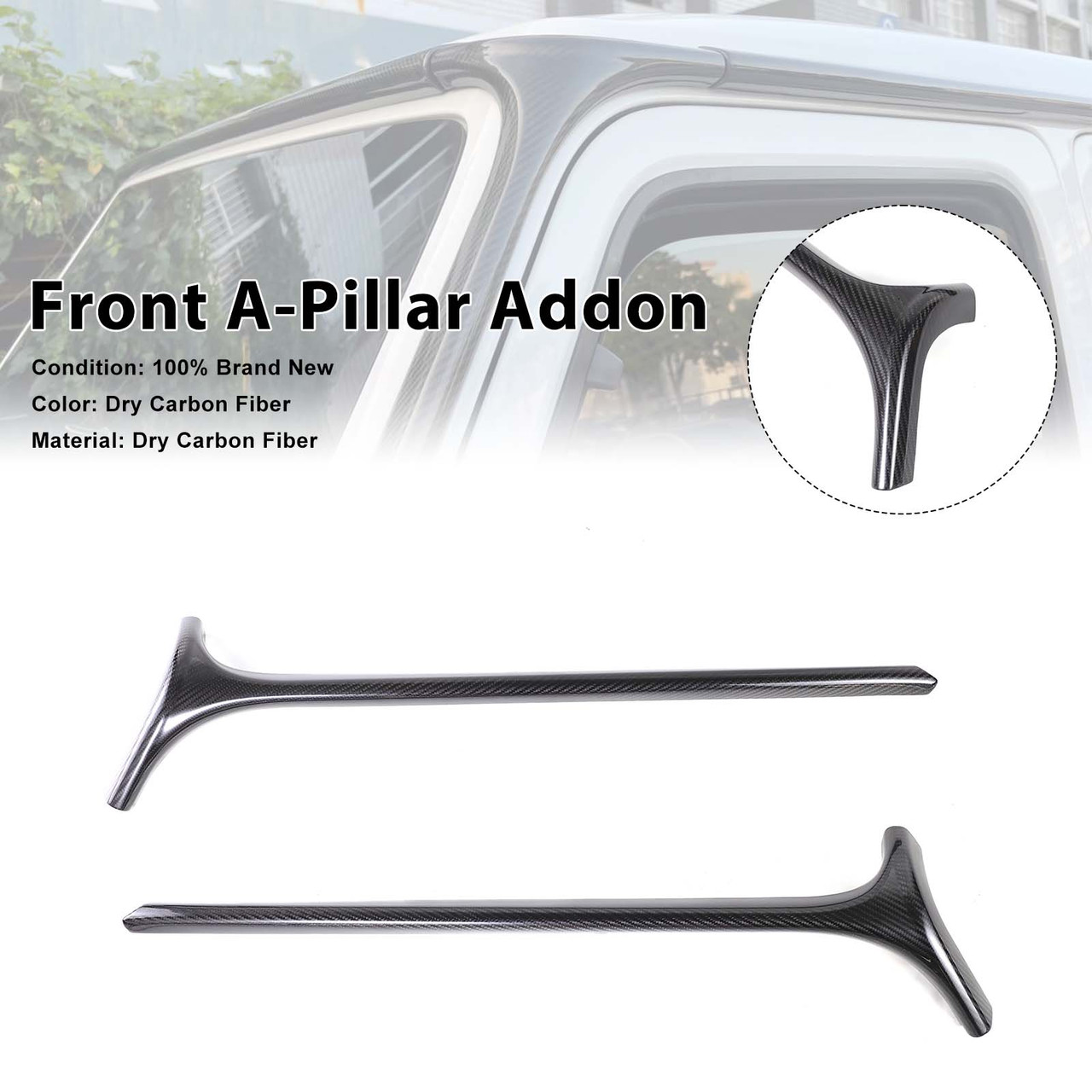 Carbon Fiber Front Window A-Pillar Addon Fit Benz G Class W464 G500 2019-2023