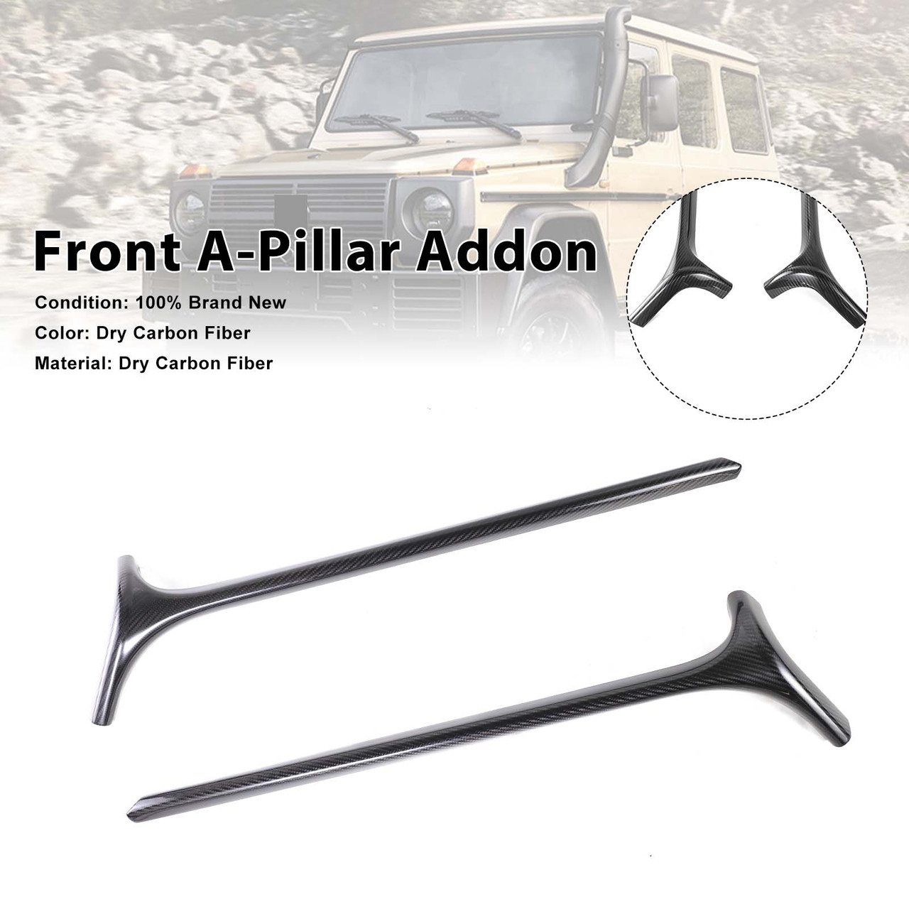 Carbon Fiber Front Window A-Pillar Addon Fit Benz G Class W464 G500 2019-2023