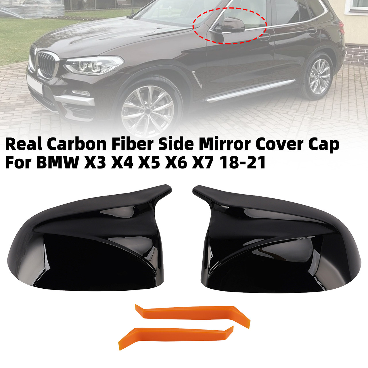 Real Carbon Fiber Side Mirror Cover Cap For BMW X3 X4 X5 X6 X7 2018-2021