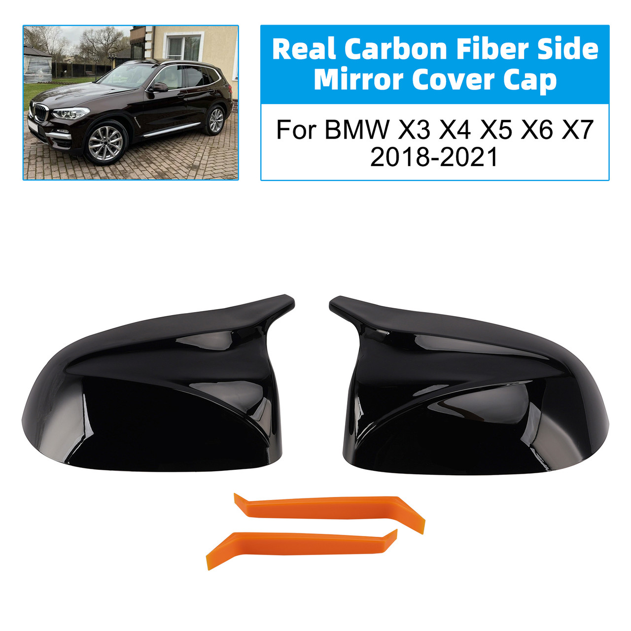 Real Carbon Fiber Side Mirror Cover Cap For BMW X3 X4 X5 X6 X7 2018-2021