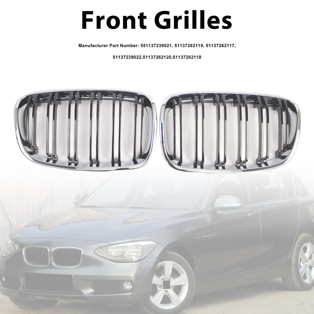 2PCS Front Bumper Kidney Grille Grill Fit BMW 1 Series F20 F21 2012-2014